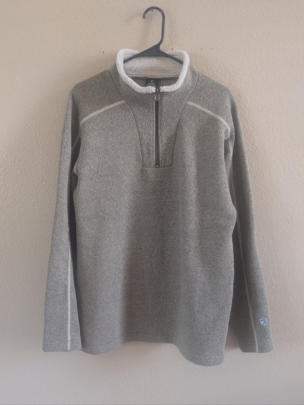 KÜHL Men's Large Revel 1/4 Zip Fleece Pullover Sweater Gray Alfpaca Sherpa